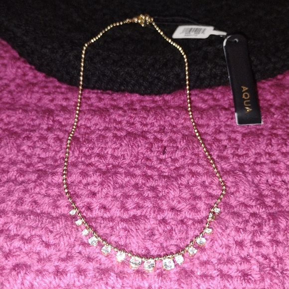 Aqua CZ Crystal Station on Gold Bead Chain Necklace NWT - Picture 4 of 8